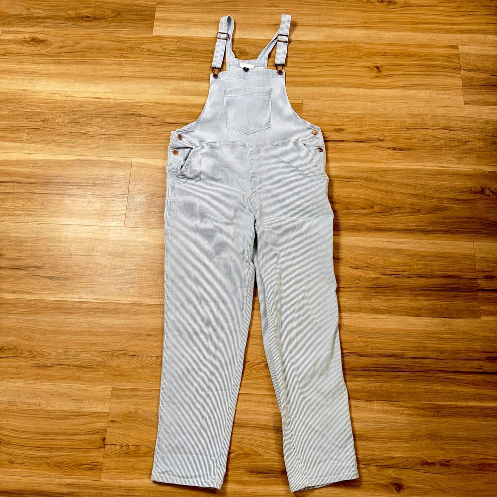Universal Thread Blue White Hickory Pinstripe Denim Overalls Cotton Size 10